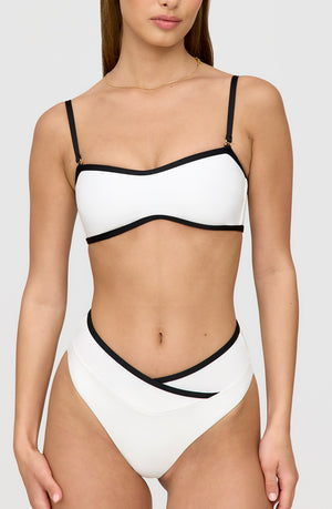 MYKONOS CONTRAST TRIM MULTIWAY BANDEAU BIKINI TOP - COCONUT MILK AND SHADOW BLACK