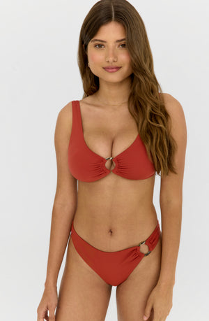 APHRODITE PLUNGE NECK RING BIKINI TOP - RUST ORANGE