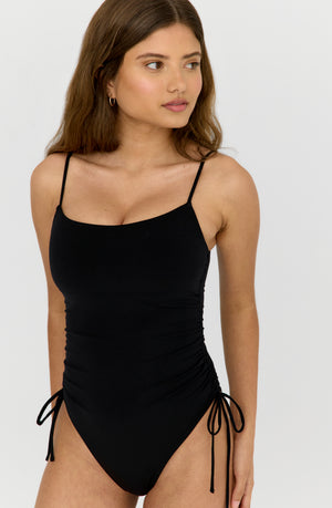 CASSIA RUCHED ADJUSTABLE TIE SIDE SHAPING SWIMSUIT - SHADOW BLACK