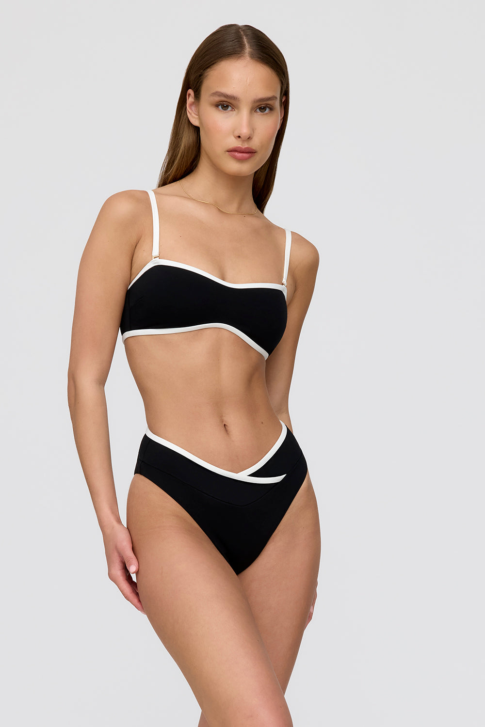 PALMA CONTRAST TRIM WRAP WAIST BIKINI BRIEF - SHADOW BLACK AND COCONUT MILK