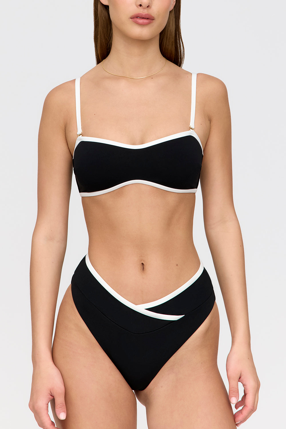 PALMA CONTRAST TRIM WRAP WAIST BIKINI BRIEF - SHADOW BLACK AND COCONUT MILK