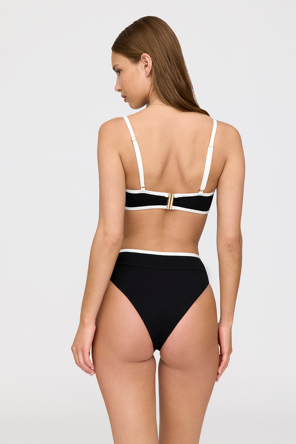 PALMA CONTRAST TRIM WRAP WAIST BIKINI BRIEF - SHADOW BLACK AND COCONUT MILK