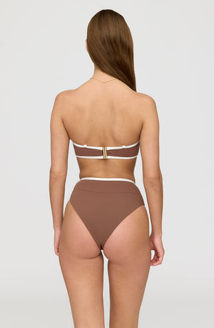 PALMA CONTRAST TRIM WRAP WAIST BIKINI BRIEF - TERRACOTTA AND COCONUT MILK