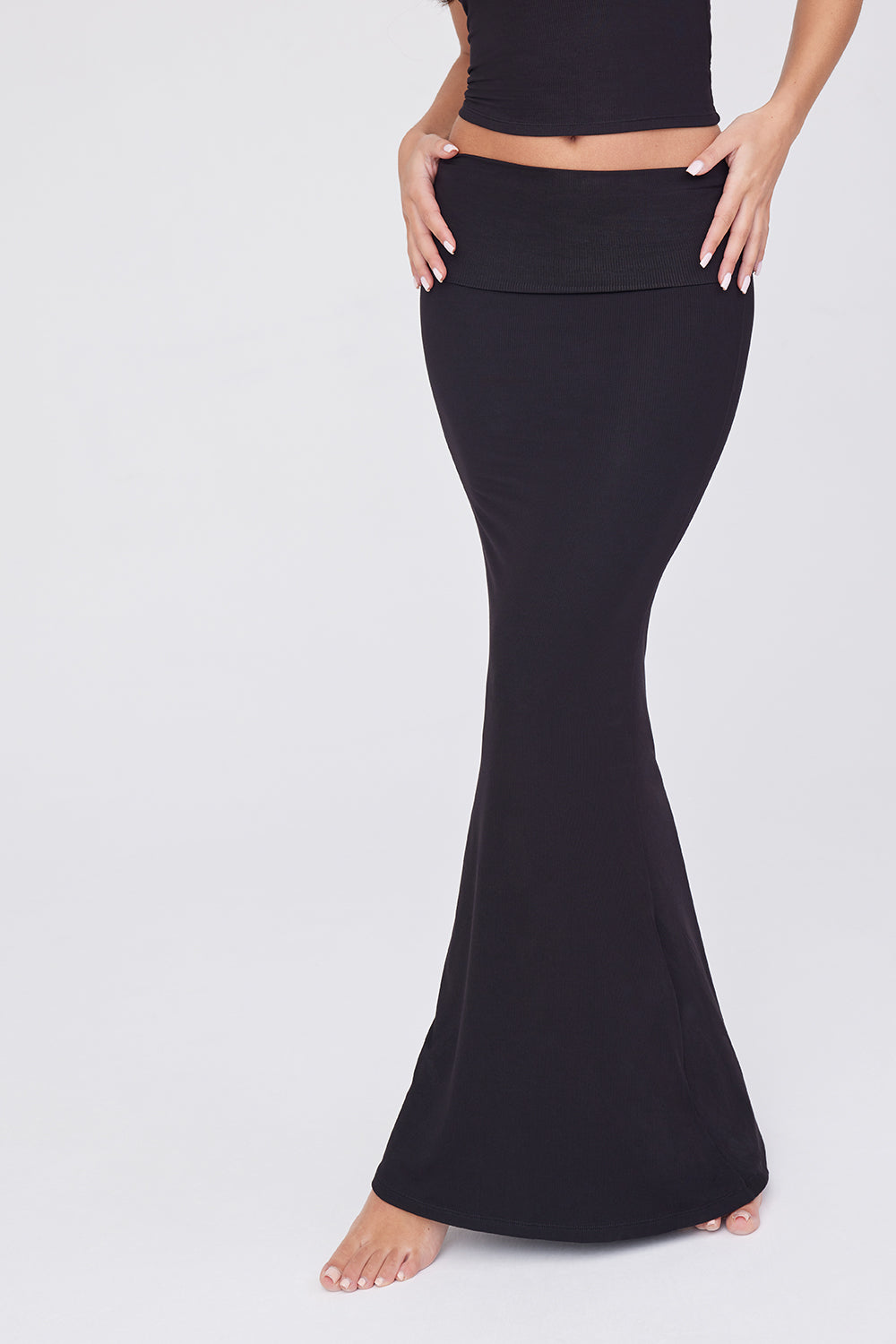 365 SCULPTING LOUNGE MULTIWAY FOLD WAIST MAXI SKIRT - SHADOW BLACK