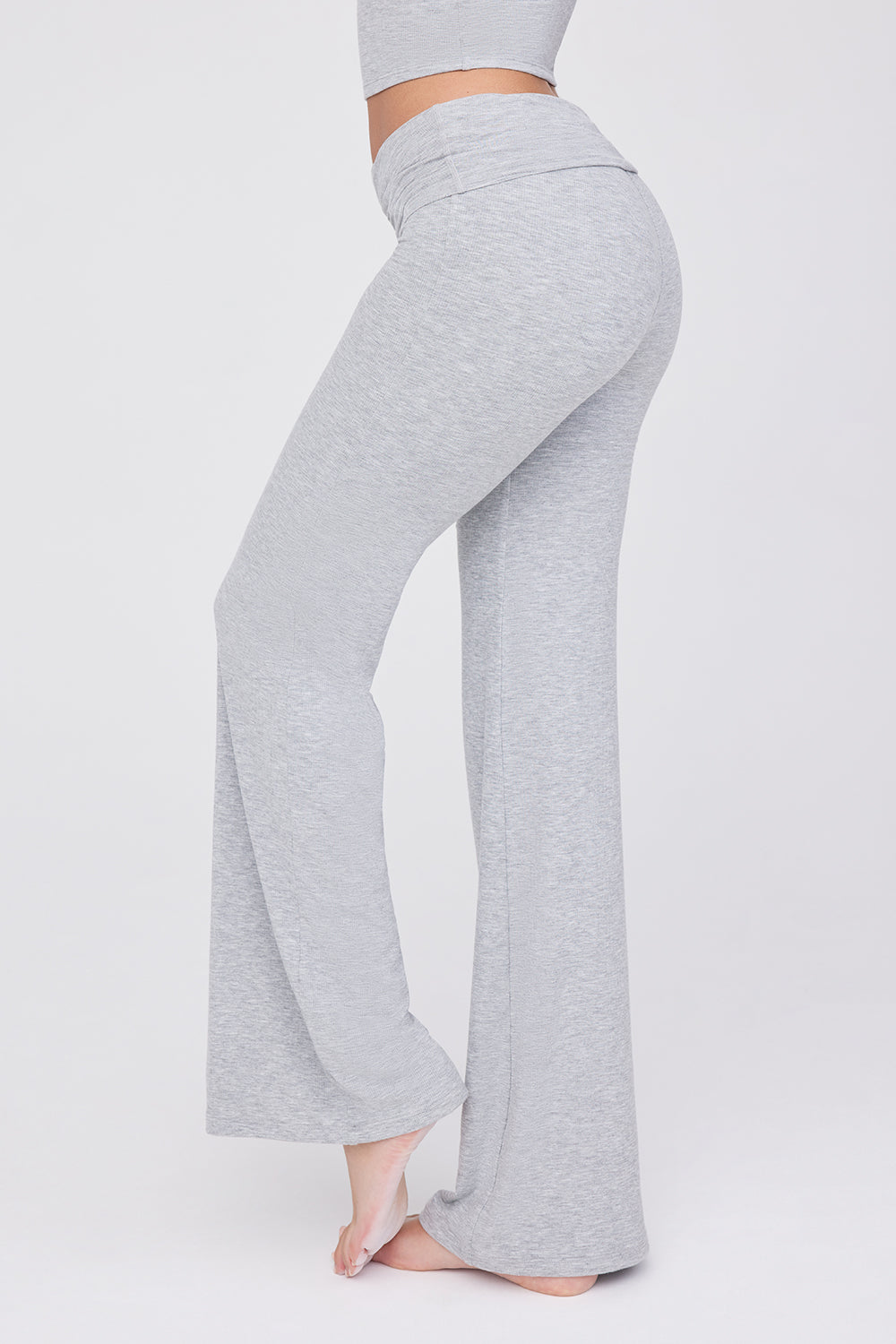 Tall Grey Marl Deep Waistband Fold Over Pants
