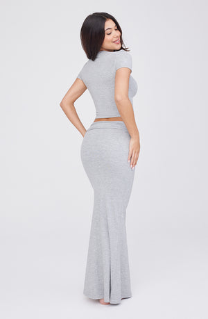 365 SCULPTING LOUNGE MULTIWAY FOLD WAIST MAXI SKIRT - GREY MARL