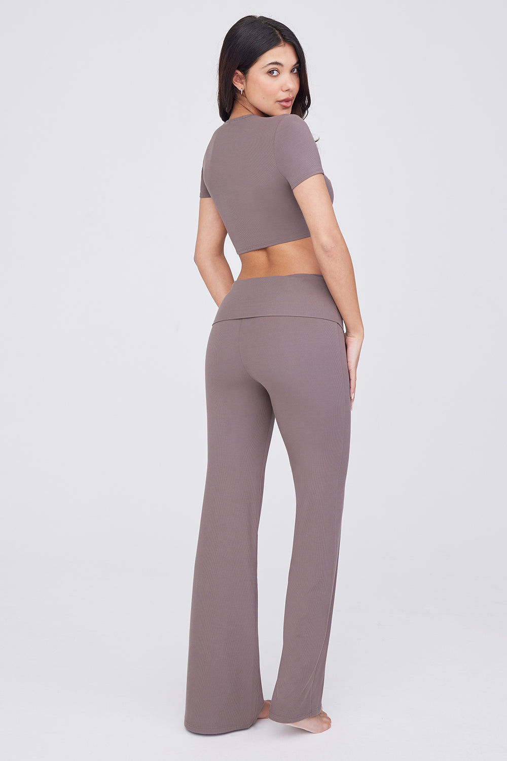 365 SCULPTING LOUNGE MULTIWAY FOLD WAIST FLARED TROUSERS - MOCHA