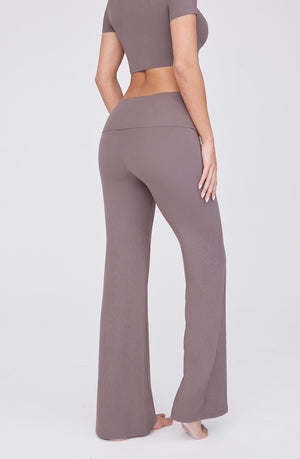 365 SCULPTING LOUNGE MULTIWAY FOLD WAIST FLARED TROUSERS - MOCHA