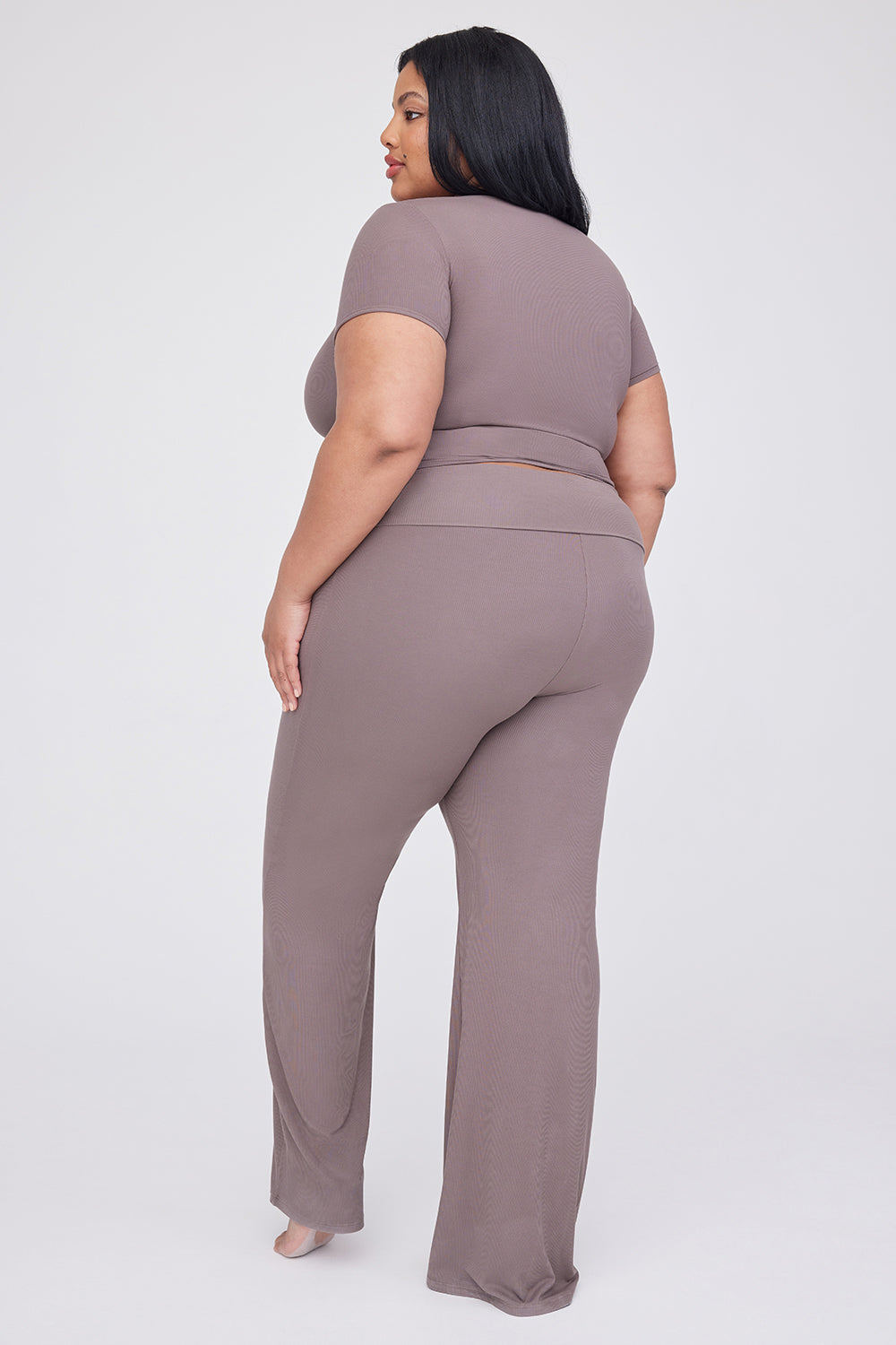 365 SCULPTING LOUNGE MULTIWAY FOLD WAIST FLARED TROUSERS - MOCHA