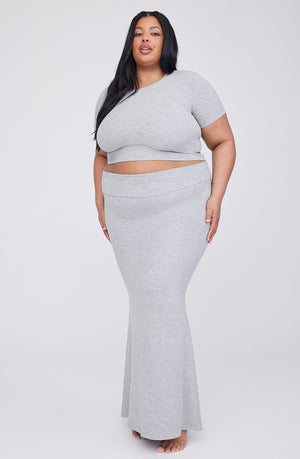 365 SCULPTING LOUNGE MULTIWAY FOLD WAIST MAXI SKIRT - GREY MARL