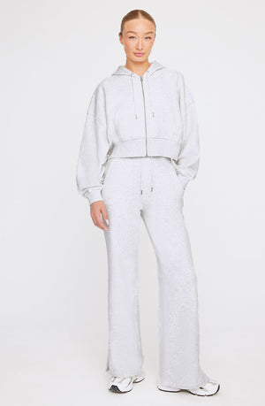 CROPPED ZIP THROUGH HOODIE - GREY MARL