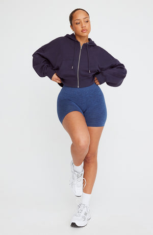 CROPPED ZIP THROUGH HOODIE - NAVY