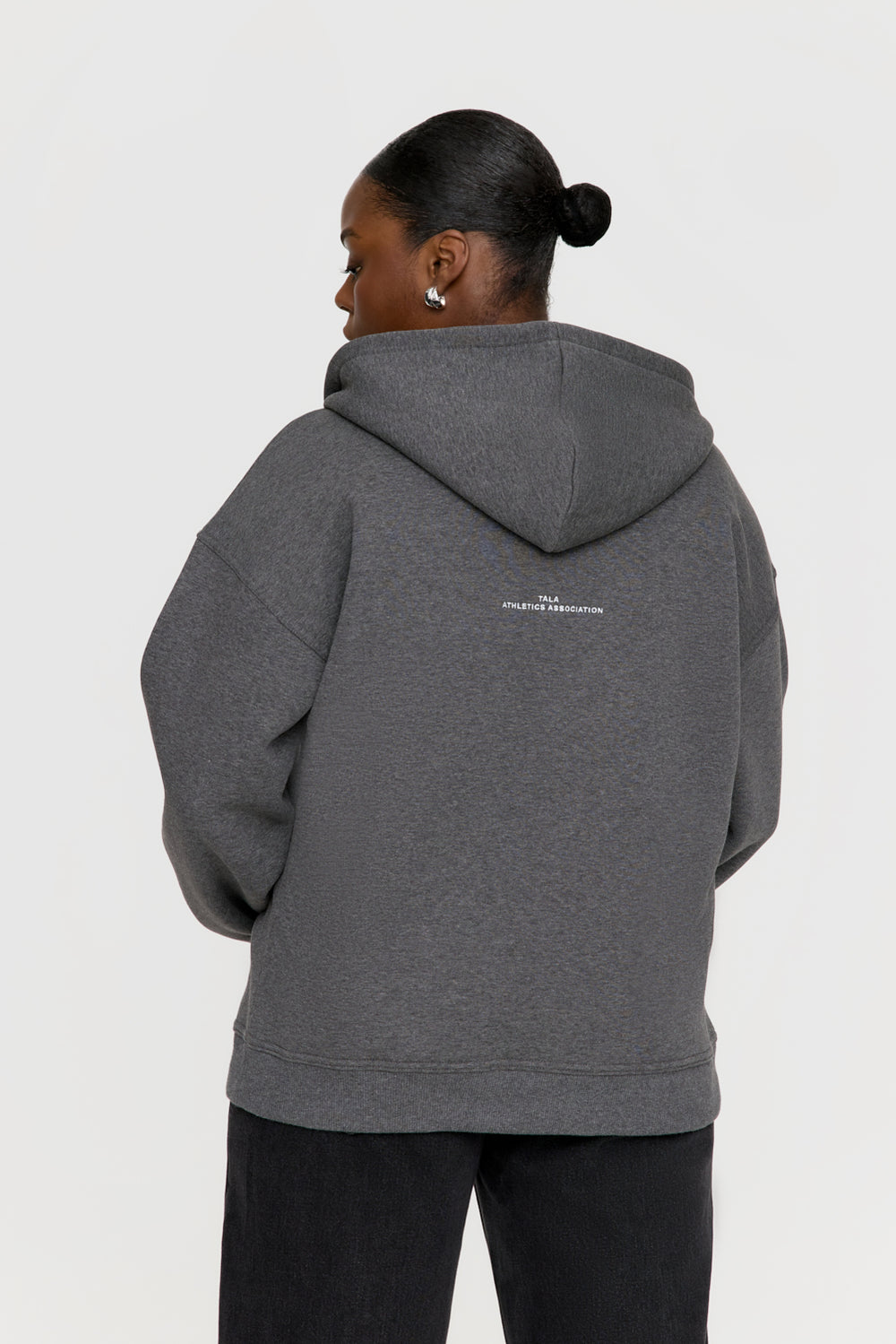 OVERSIZED ZIP THROUGH LOGO HOODIE - DARK GREY MARL