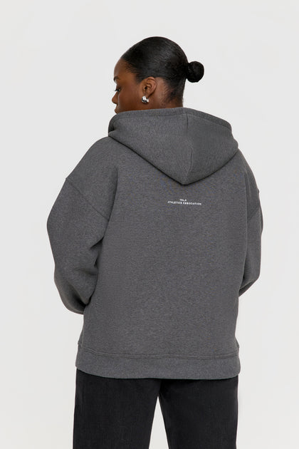 OVERSIZED ZIP THROUGH LOGO HOODIE - DARK GREY MARL – TALA