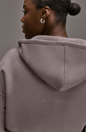 OVERSIZED ZIP THROUGH LOGO HOODIE - PEBBLE