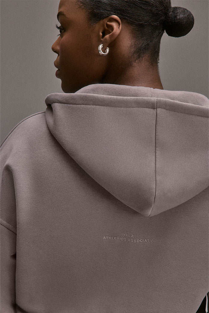 OVERSIZED ZIP THROUGH LOGO HOODIE - PEBBLE