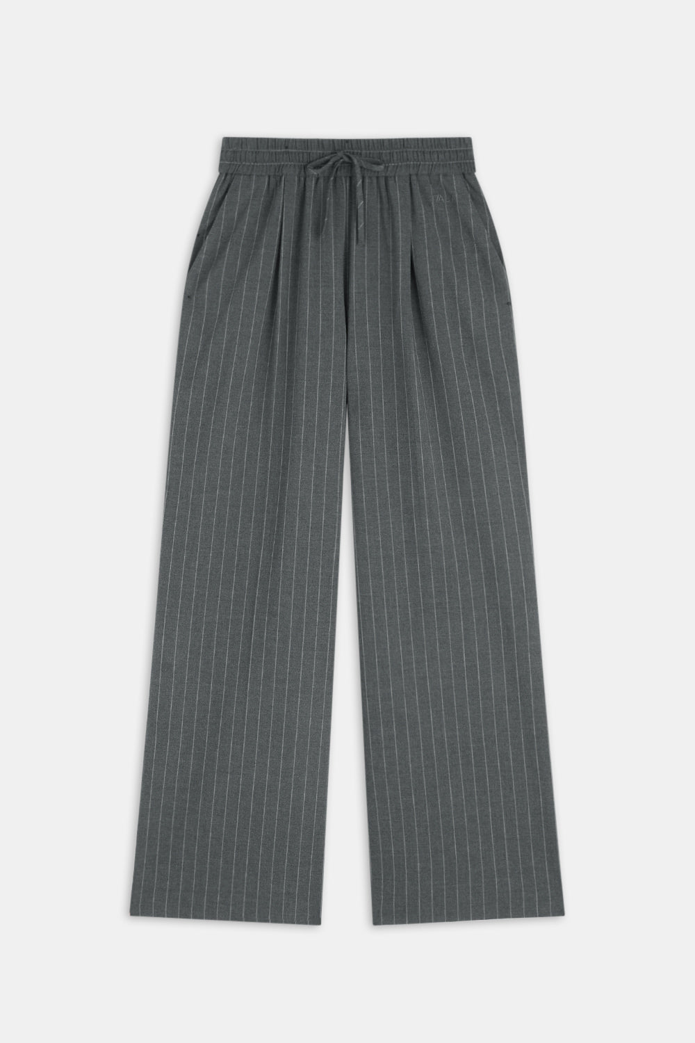 EVERYDAY TAILORING DRAWSTRING WIDE LEG TROUSERS - CHARCOAL GREY STRIPE