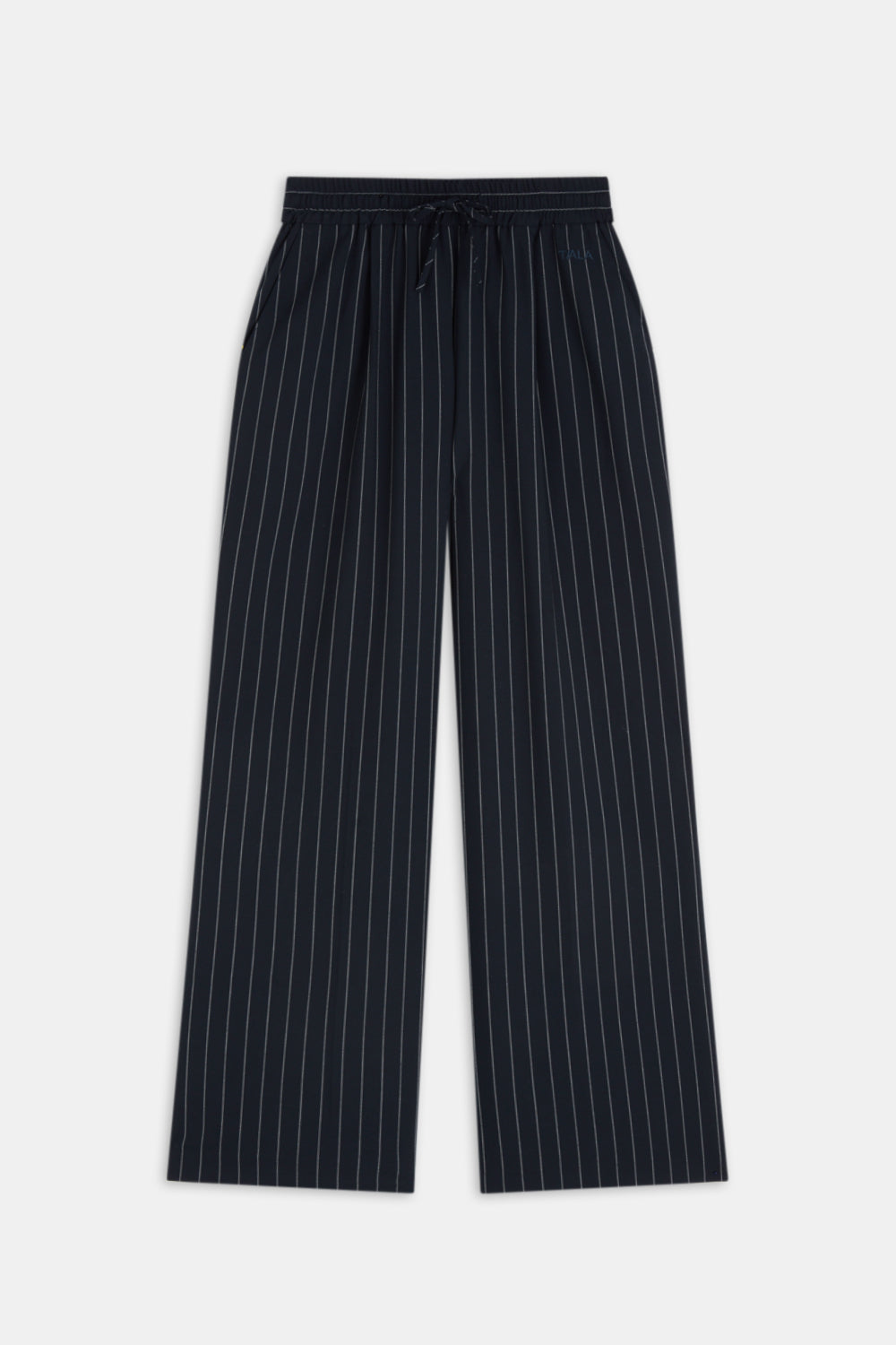 EVERYDAY TAILORING DRAWSTRING WIDE LEG TROUSERS - NAVY STRIPE