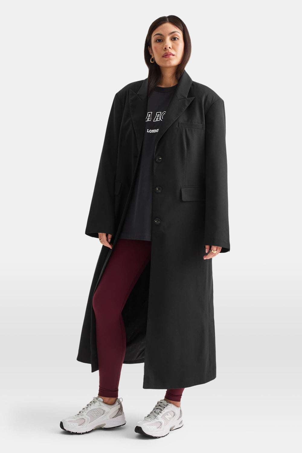 LONGLINE BLAZER COAT - BLACK