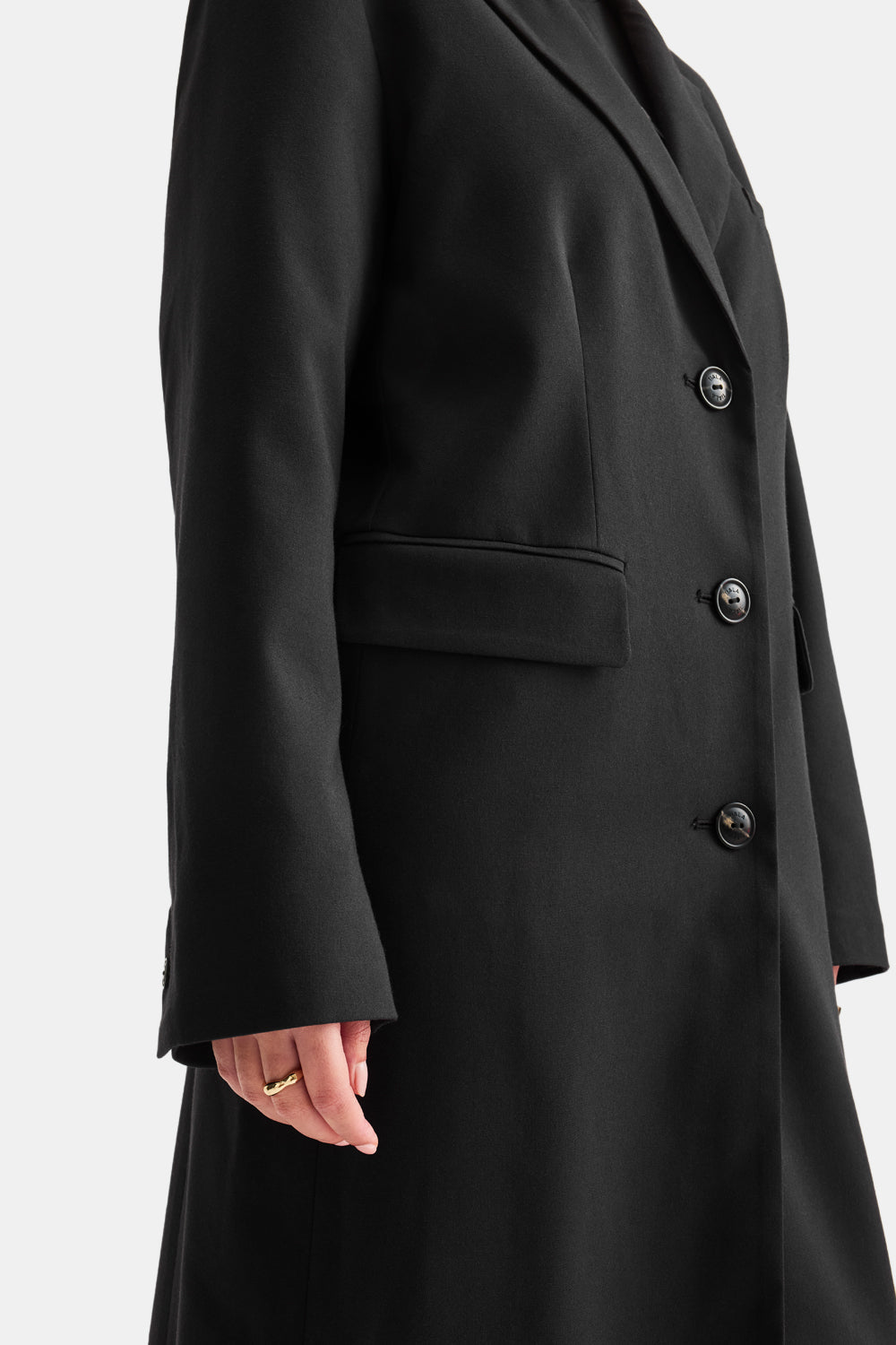 LONGLINE BLAZER COAT - BLACK