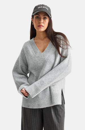 V NECK JUMPER - GREY MARL