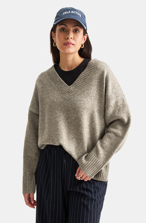 V NECK JUMPER - OAT MARL