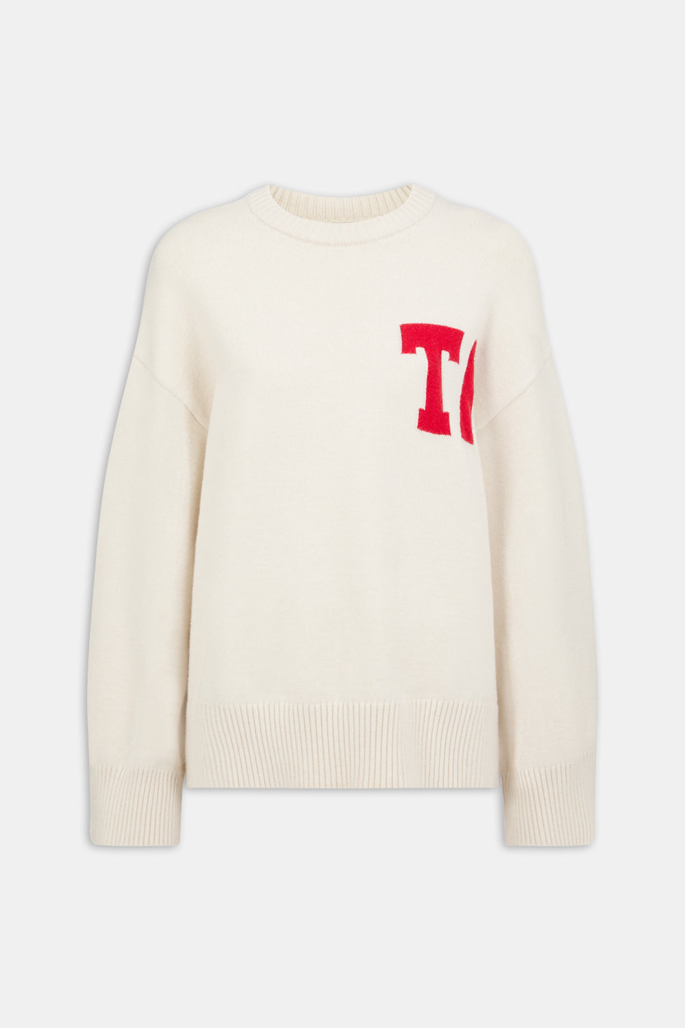 T LOGO KNIT SWEATER - BUTTERMILK AND CHILLI RED