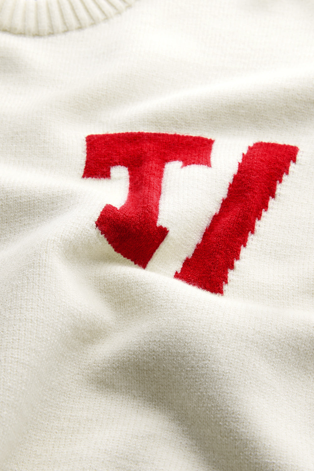 T LOGO KNIT SWEATER - BUTTERMILK AND CHILLI RED