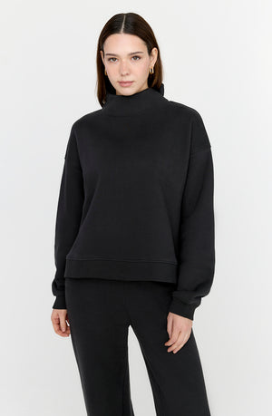 EVERYDAY LOOSE HEM MOCK NECK SWEATSHIRT - BLACK