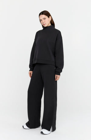 EVERYDAY LOOSE HEM MOCK NECK SWEATSHIRT - BLACK