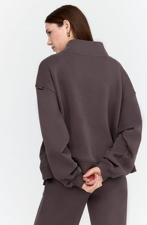 EVERYDAY LOOSE HEM MOCK NECK SWEATSHIRT - COOL ESPRESSO