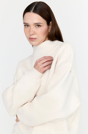 EVERYDAY LOOSE HEM MOCK NECK SWEATSHIRT - MILK