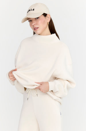 EVERYDAY LOOSE HEM MOCK NECK SWEATSHIRT - MILK