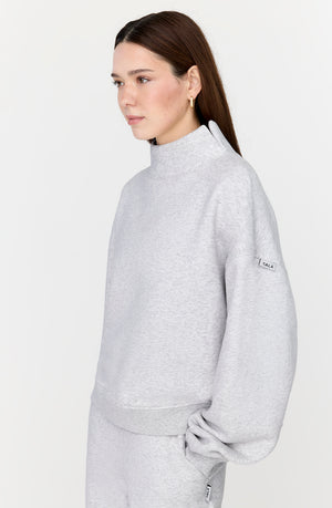 EVERYDAY LOOSE HEM MOCK NECK SWEATSHIRT - GREY MARL