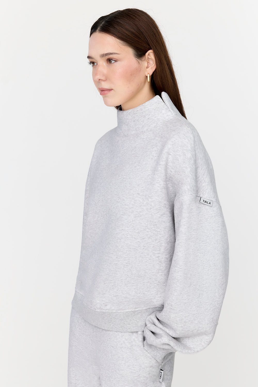 EVERYDAY LOOSE HEM MOCK NECK SWEATSHIRT - GREY MARL