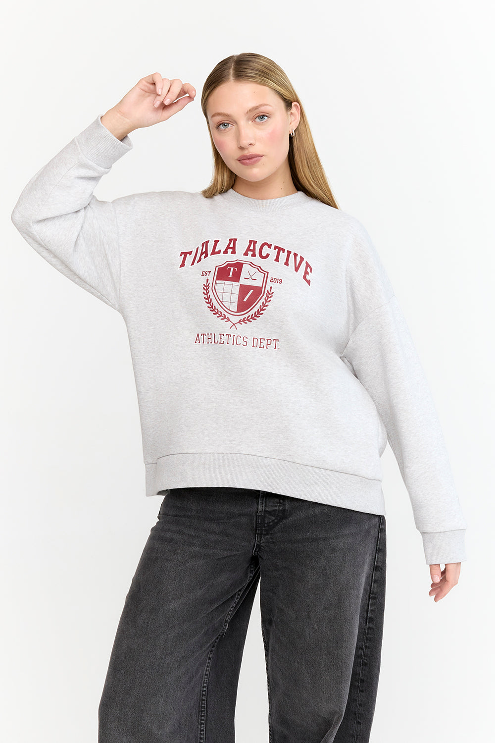 TALA ACTIVE ATHLETICS DEPT LOOSE HEM SWEATSHIRT- GREY MARL