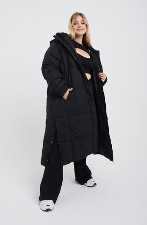 POLAR LONG LINE PUFFER COAT - BLACK