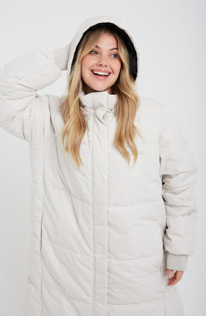 POLAR LONG LINE PUFFER COAT - OAT MILK