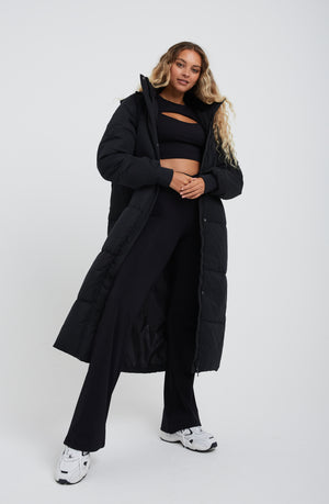 POLAR LONG LINE PUFFER COAT - BLACK