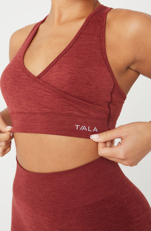 SCULPT SEAMLESS WRAP SPORTS BRA - OXBLOOD RED MARL