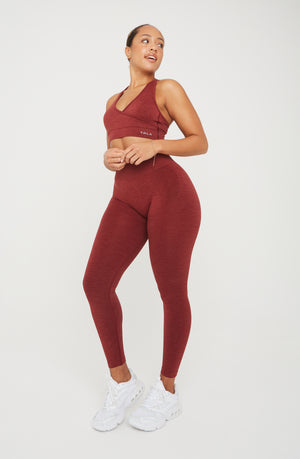 SCULPT SEAMLESS WRAP SPORTS BRA - OXBLOOD RED MARL