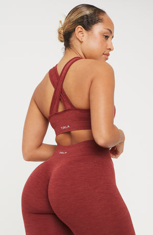 SCULPT SEAMLESS WRAP SPORTS BRA - OXBLOOD RED MARL