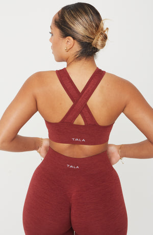 SCULPT SEAMLESS WRAP SPORTS BRA - OXBLOOD RED MARL