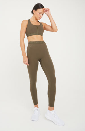 FORMTECH ZIP FRONT SPORTS BRA- KHAKI