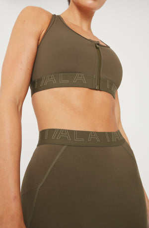 FORMTECH ZIP FRONT SPORTS BRA- KHAKI