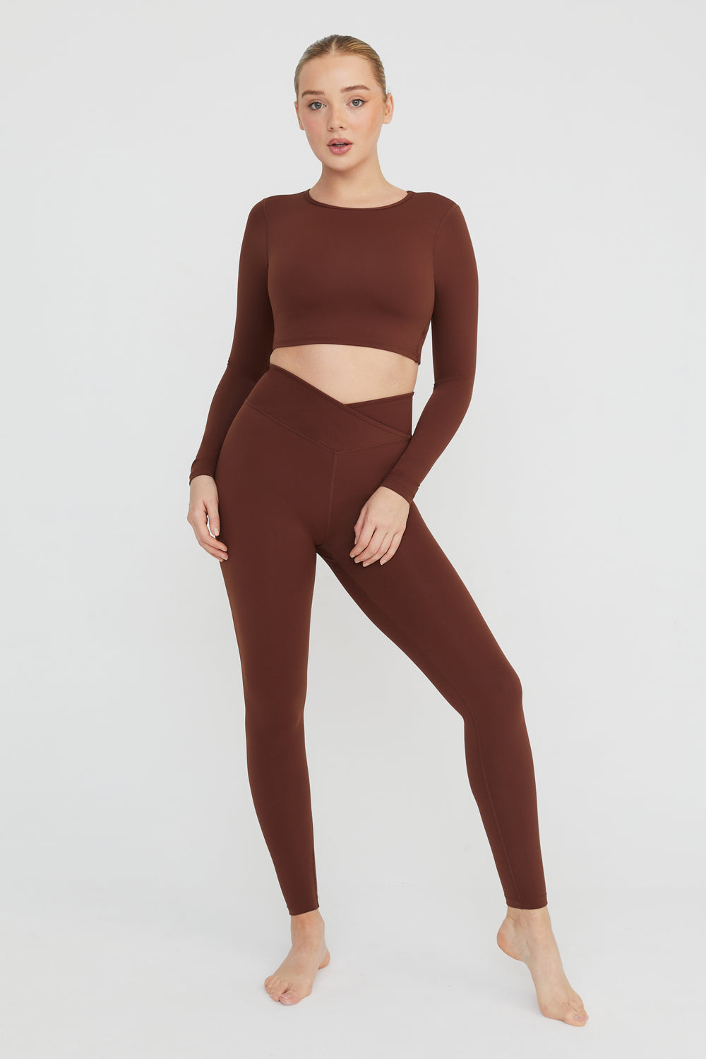 DAYFLEX OPEN BACK LONG SLEEVE TOP - WALNUT