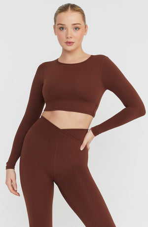 DAYFLEX OPEN BACK LONG SLEEVE TOP - WALNUT