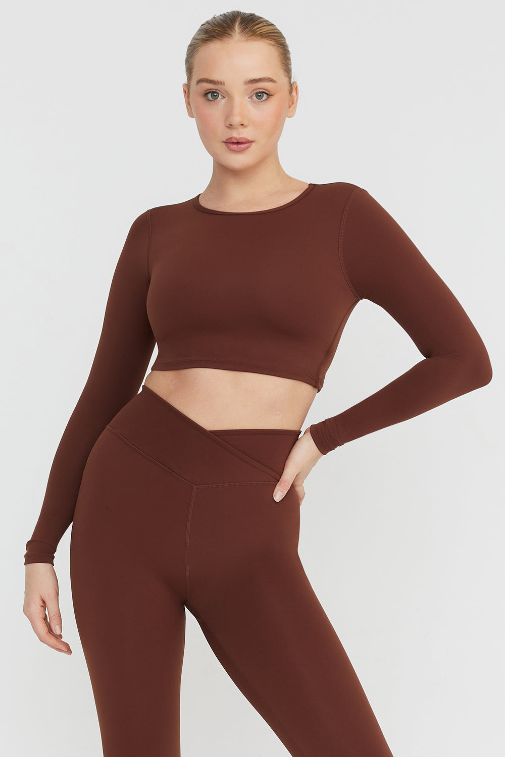 DAYFLEX OPEN BACK LONG SLEEVE TOP - WALNUT