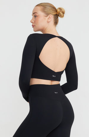 DAYFLEX OPEN BACK LONG SLEEVE TOP - SHADOW BLACK