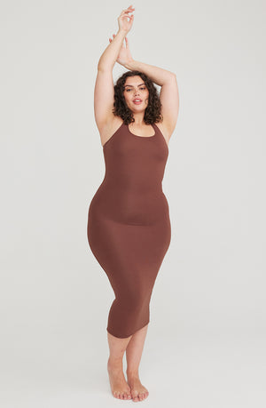 365 RACERBACK BODYCON MIDI DRESS - CHOCOLATE